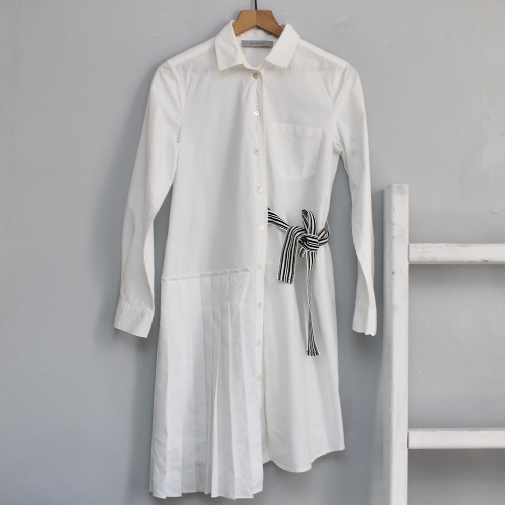 Marella White Mastice Long Sleeve Belted Shirt Dress Size 6 / Small - Picture 2 of 10